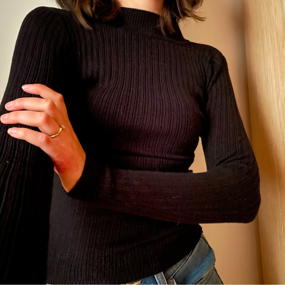Primark Black Long Sleeve Ribbed Top - XXS